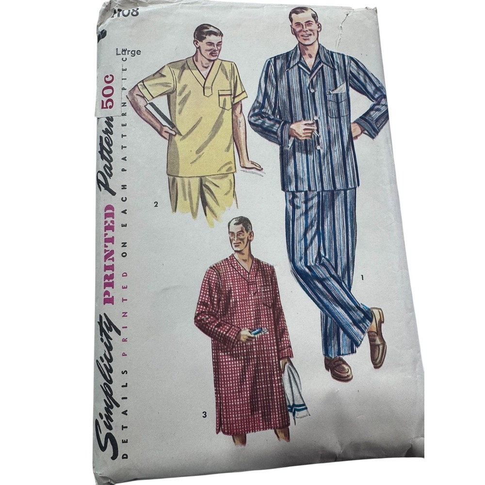 Simplicity‎ Vintage Large Men's Two-Piece Pajamas Nightshirt Sewing Pattern 4108